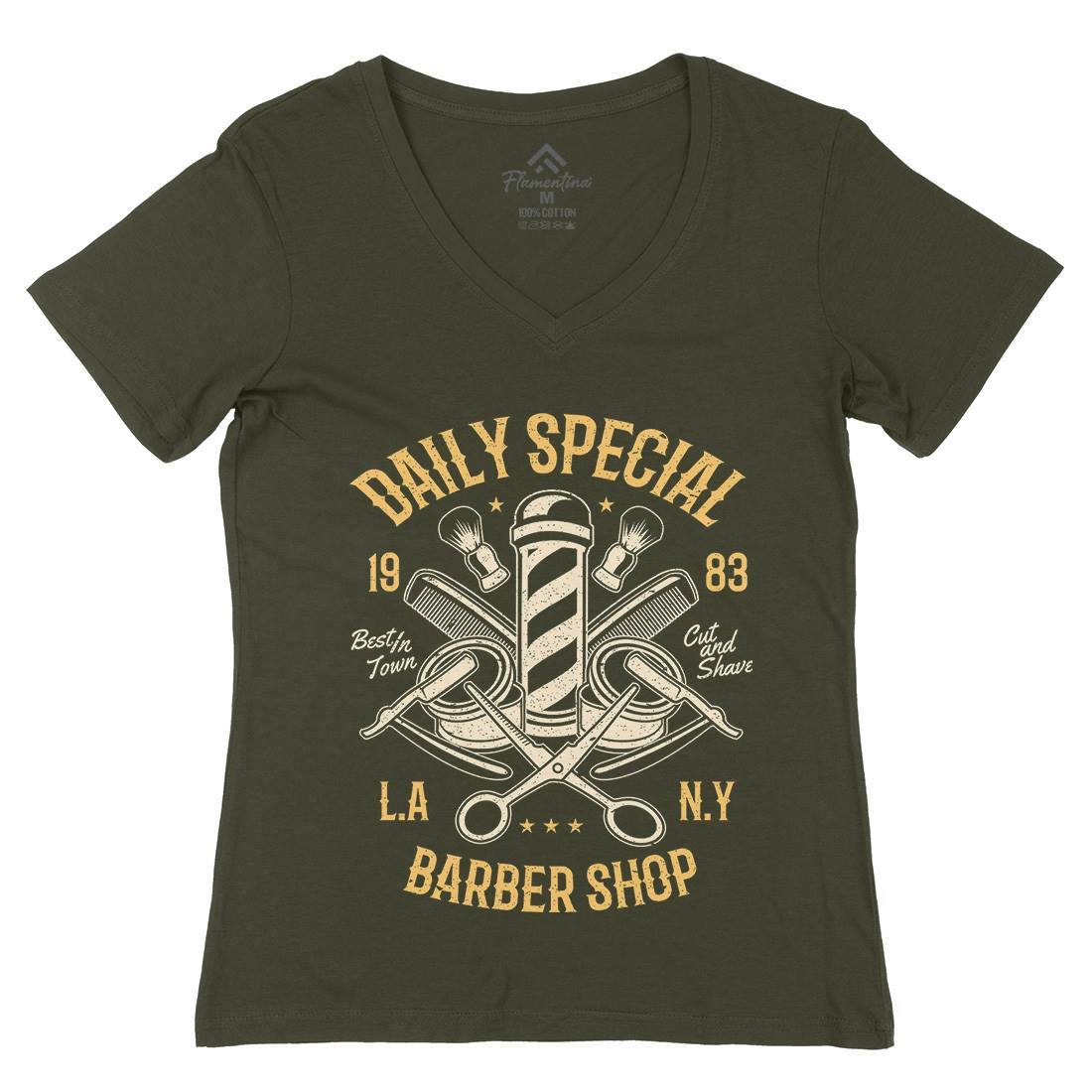 Daily Special Shop Womens Organic V-Neck T-Shirt Barber A041