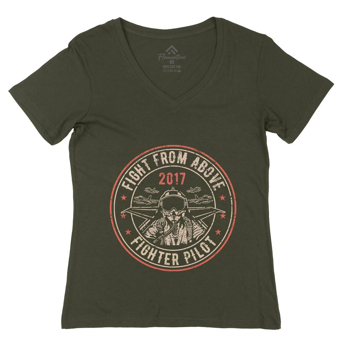 Death From Above Womens Organic V-Neck T-Shirt Army A043