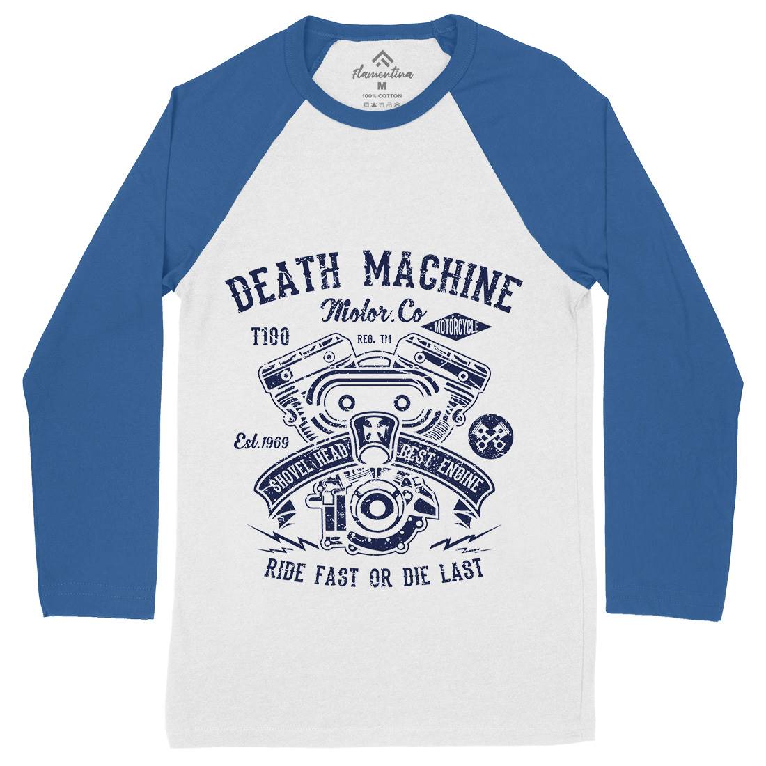 Death Machine Mens Long Sleeve Baseball T-Shirt Motorcycles A044