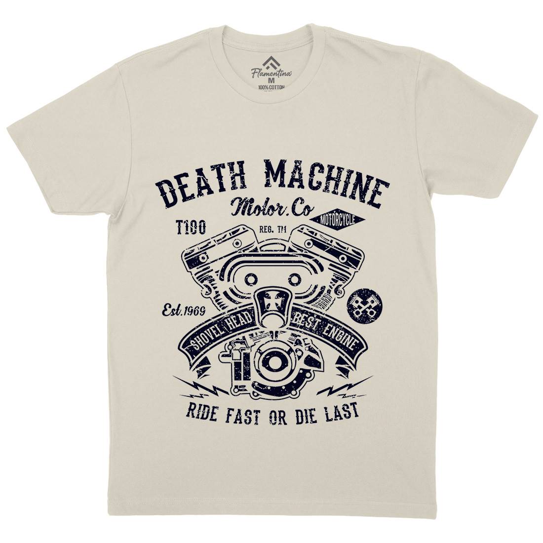 Death Machine Mens Organic Crew Neck T-Shirt Motorcycles A044
