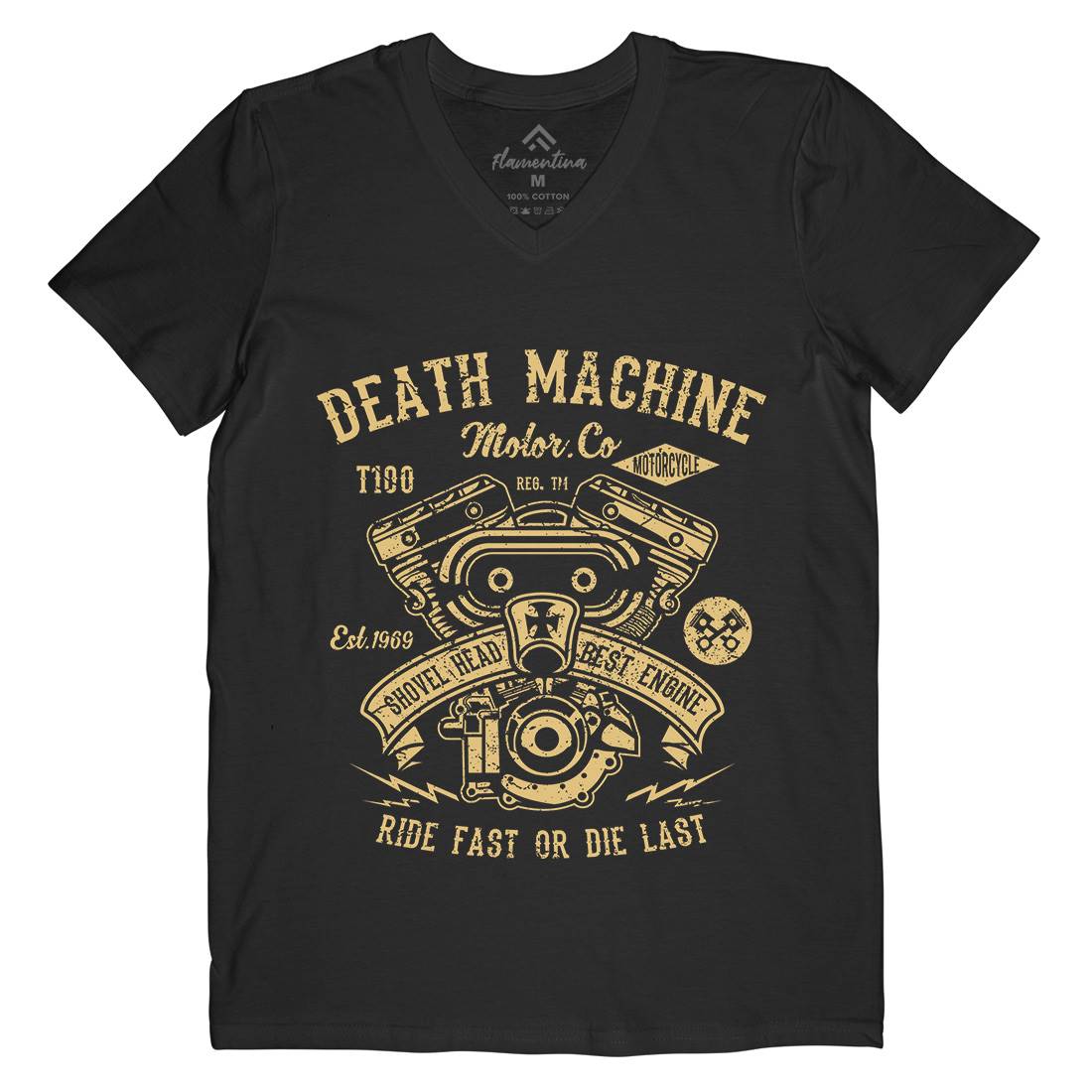 Death Machine Mens Organic V-Neck T-Shirt Motorcycles A044