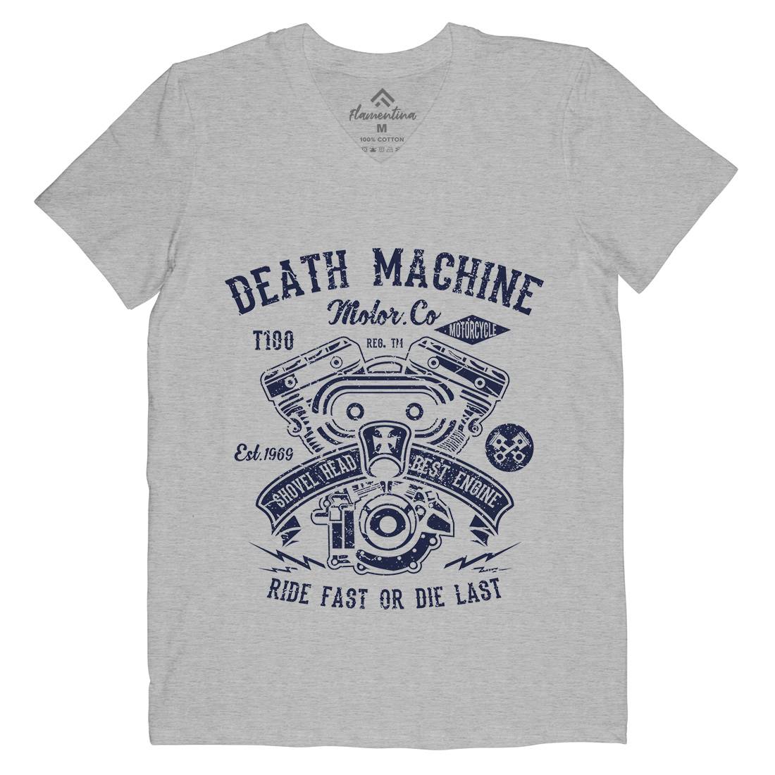 Death Machine Mens Organic V-Neck T-Shirt Motorcycles A044