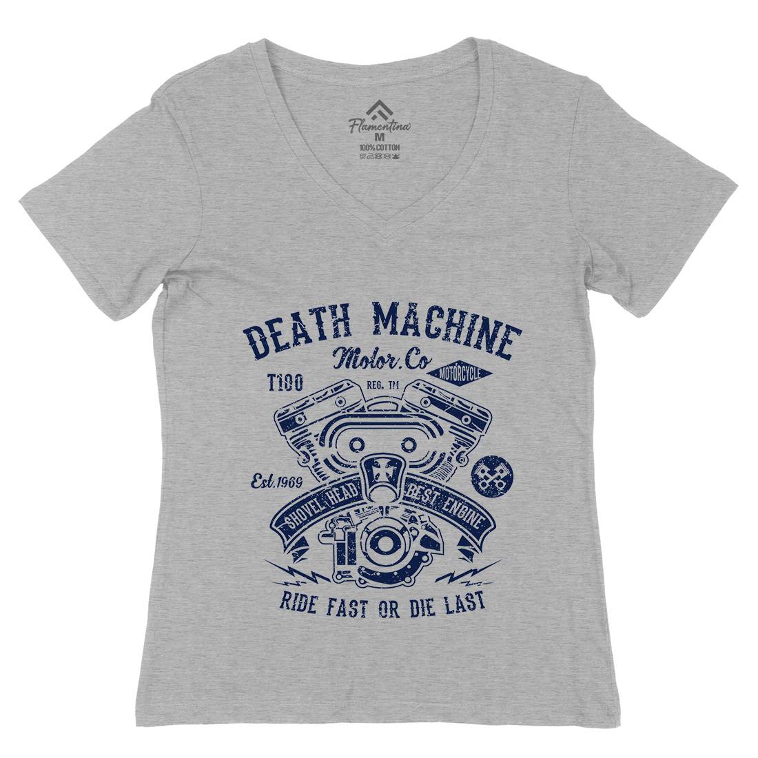 Death Machine Womens Organic V-Neck T-Shirt Motorcycles A044