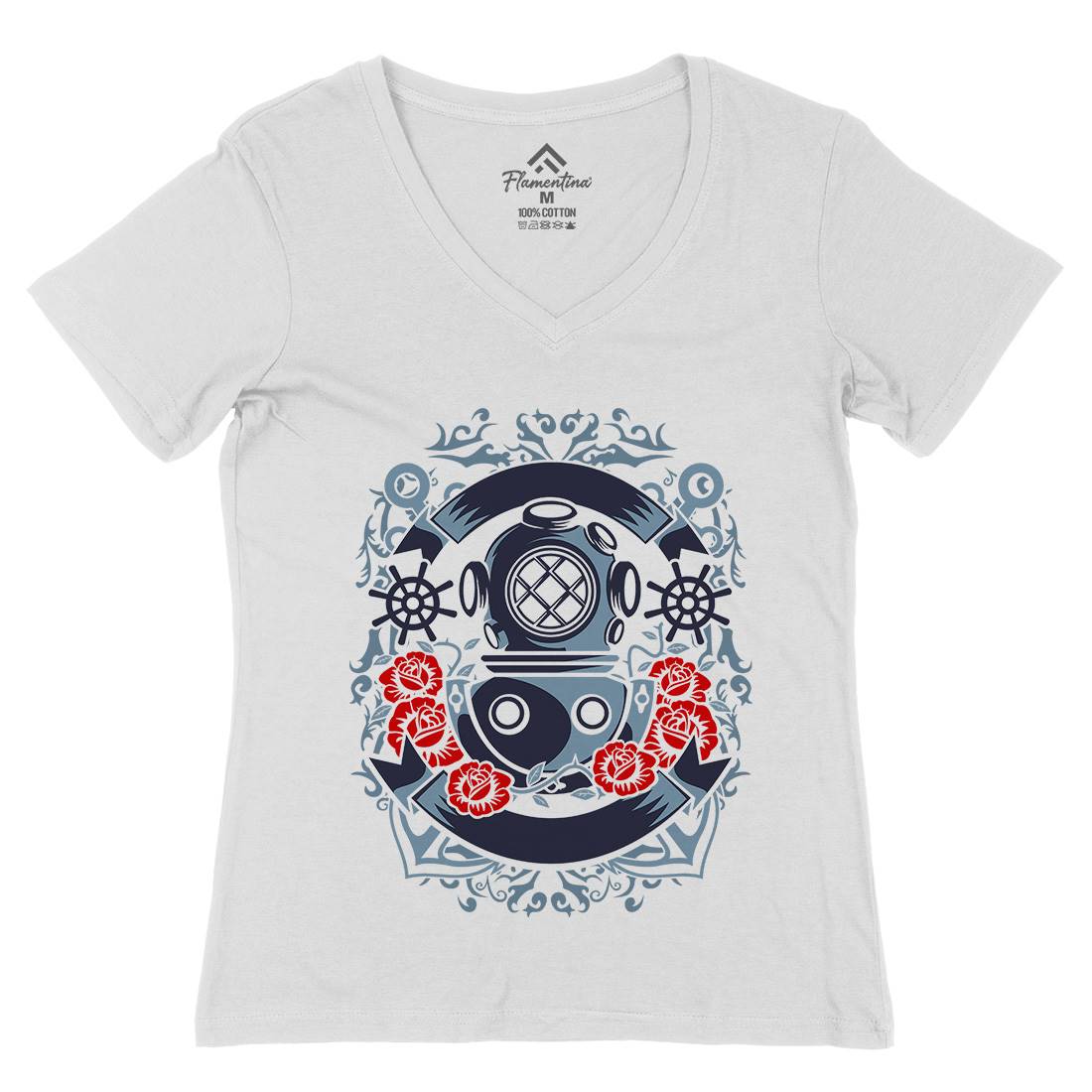 Diver Womens Organic V-Neck T-Shirt Navy A045