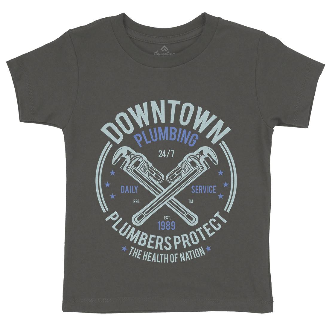 Downtown Plumbing Kids Organic Crew Neck T-Shirt Work A046