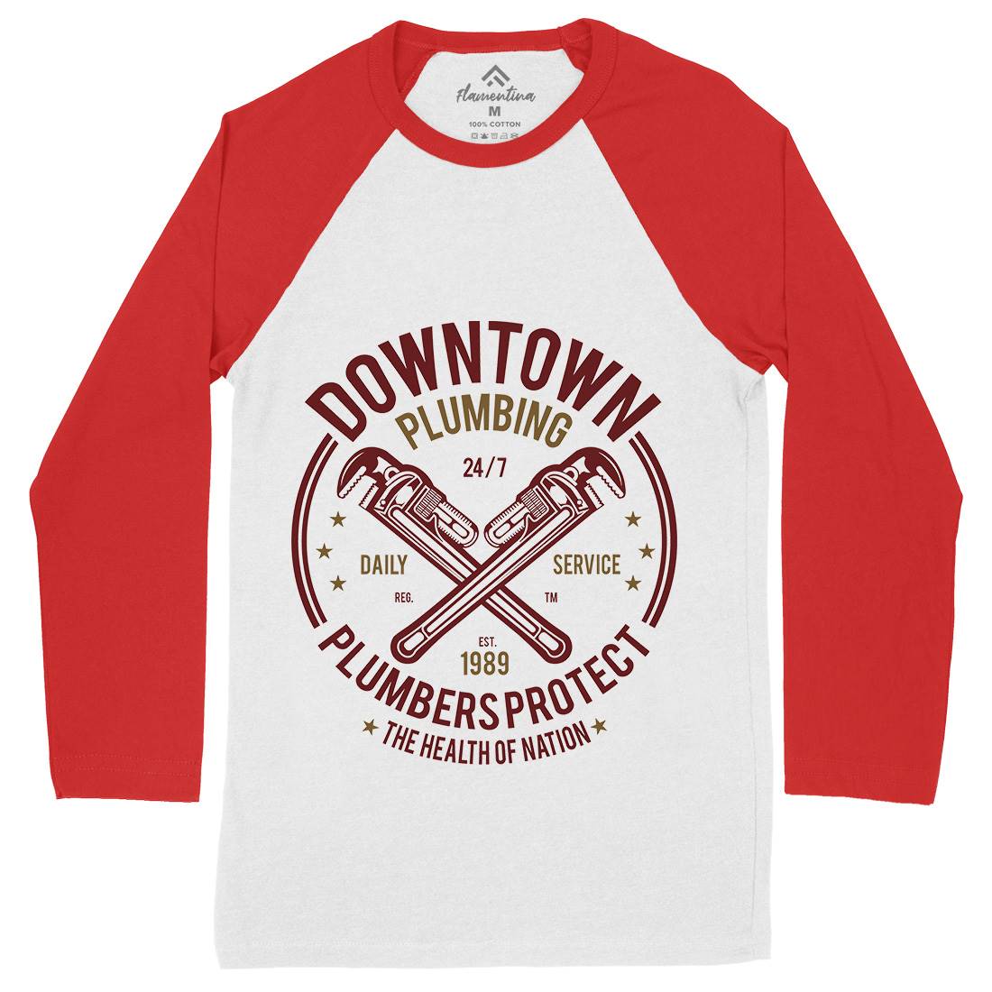 Downtown Plumbing Mens Long Sleeve Baseball T-Shirt Work A046