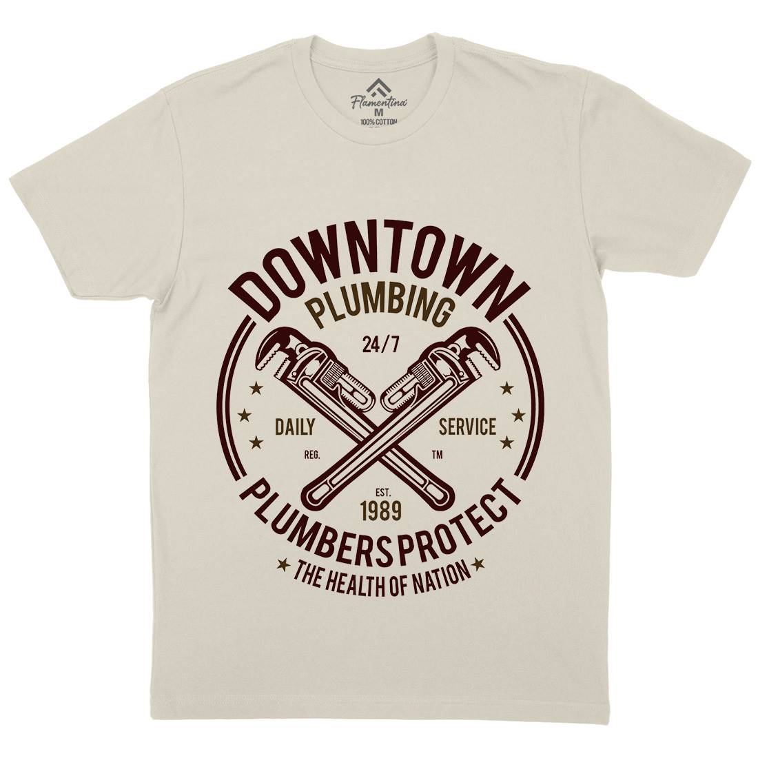 Downtown Plumbing Mens Organic Crew Neck T-Shirt Work A046