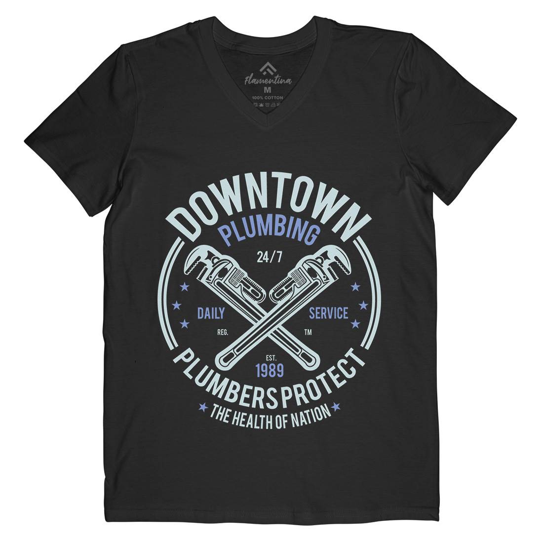 Downtown Plumbing Mens V-Neck T-Shirt Work A046
