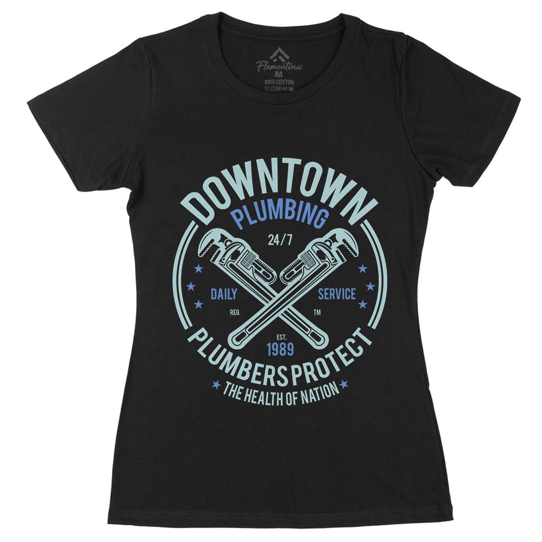 Downtown Plumbing Womens Organic Crew Neck T-Shirt Work A046