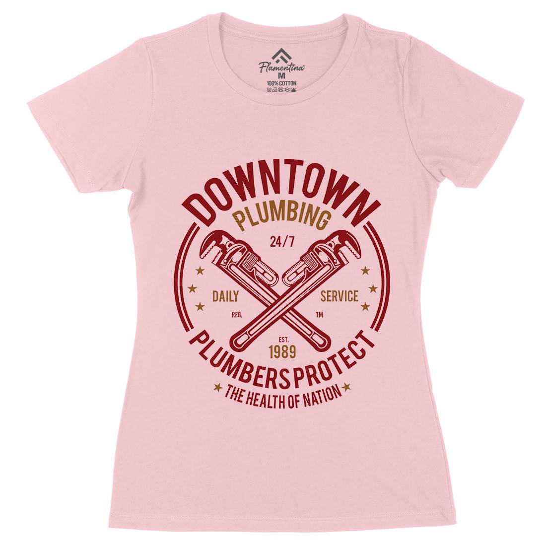 Downtown Plumbing Womens Organic Crew Neck T-Shirt Work A046