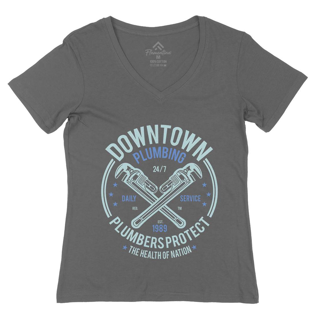 Downtown Plumbing Womens Organic V-Neck T-Shirt Work A046