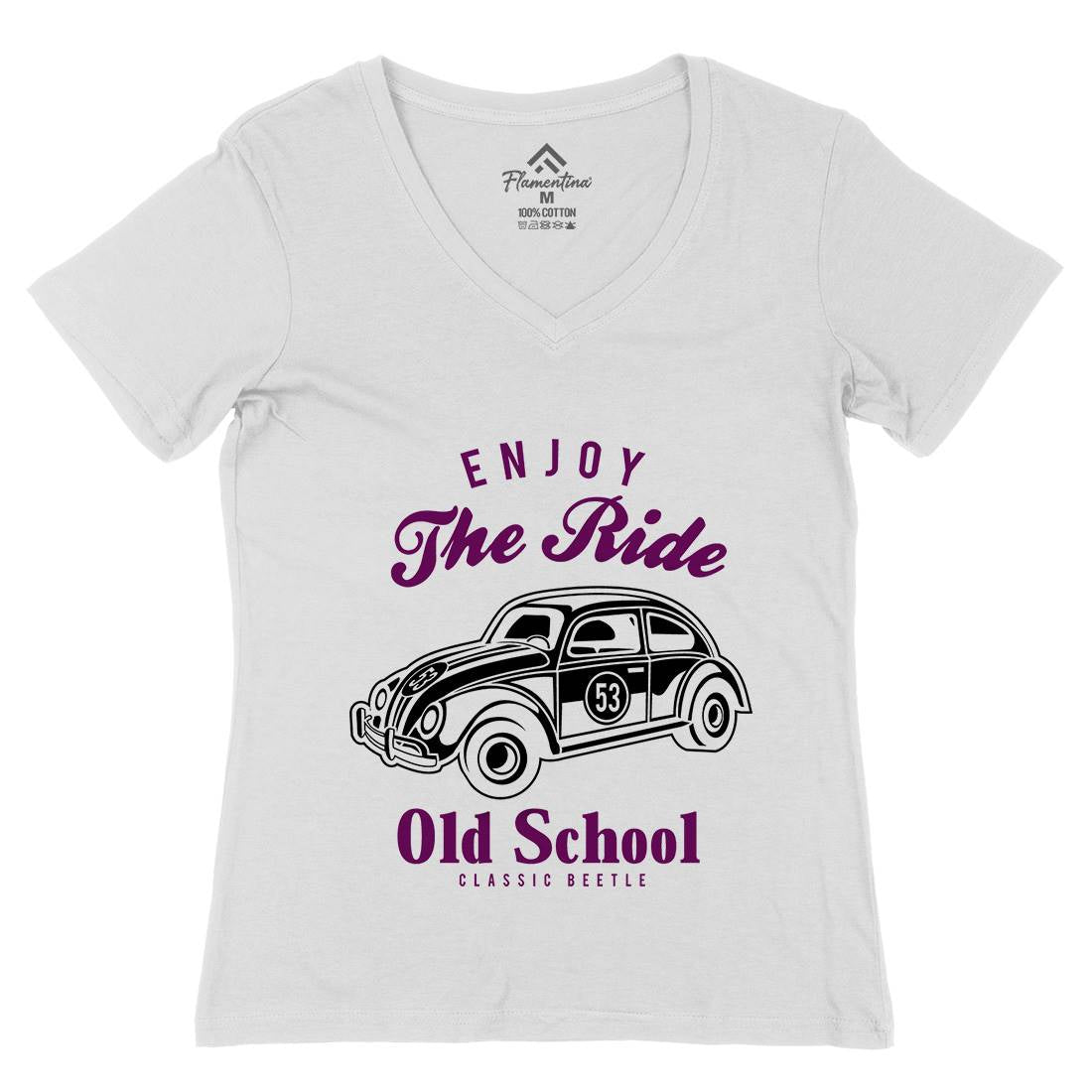 Enjoy The Ride Womens Organic V-Neck T-Shirt Cars A047