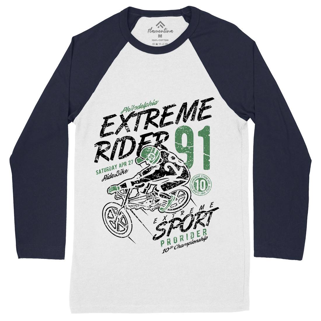 Extreme Rider Mens Long Sleeve Baseball T-Shirt Bikes A049