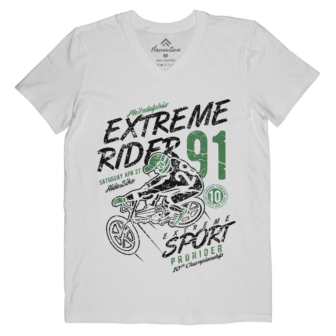 Extreme Rider Mens Organic V-Neck T-Shirt Bikes A049