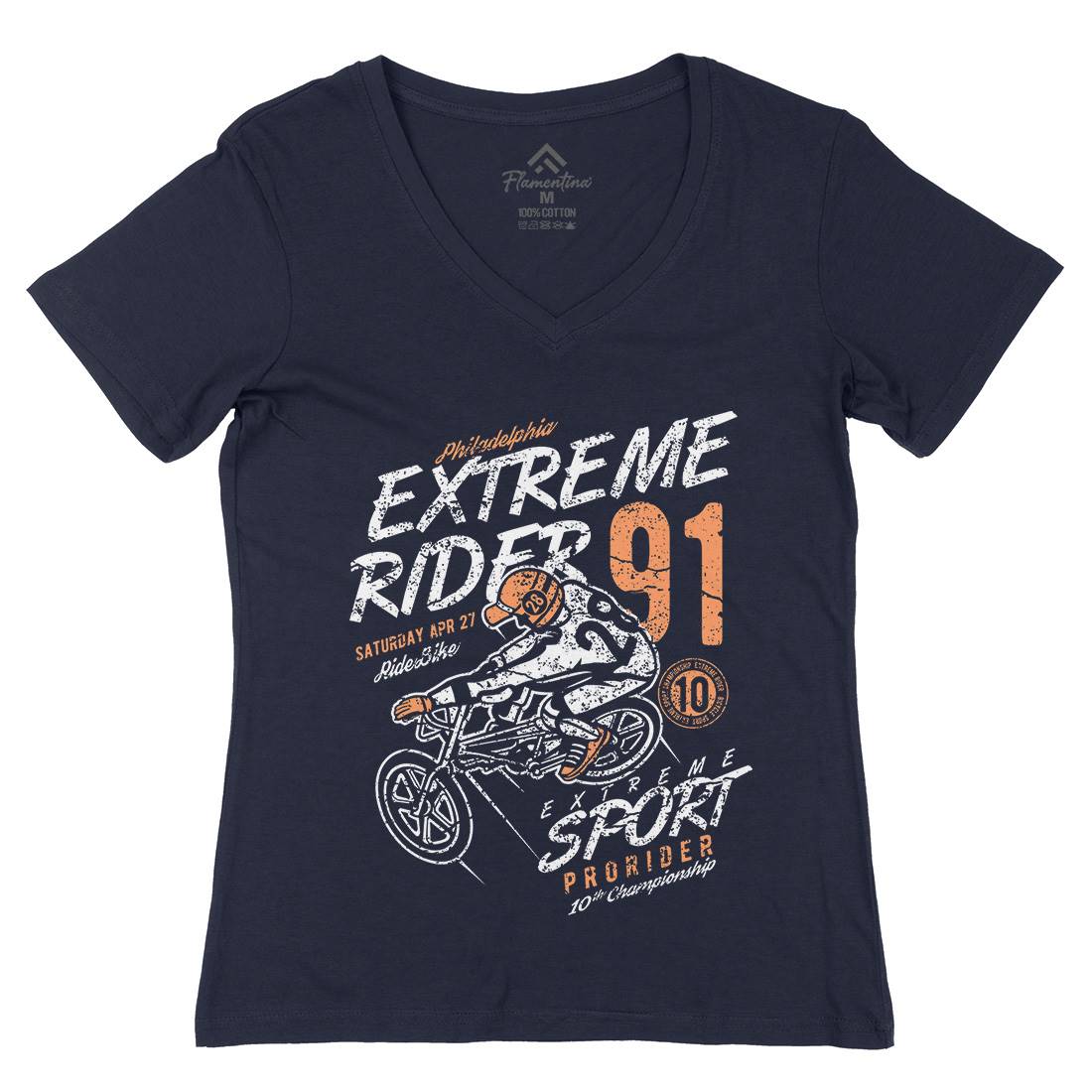 Extreme Rider Womens Organic V-Neck T-Shirt Bikes A049