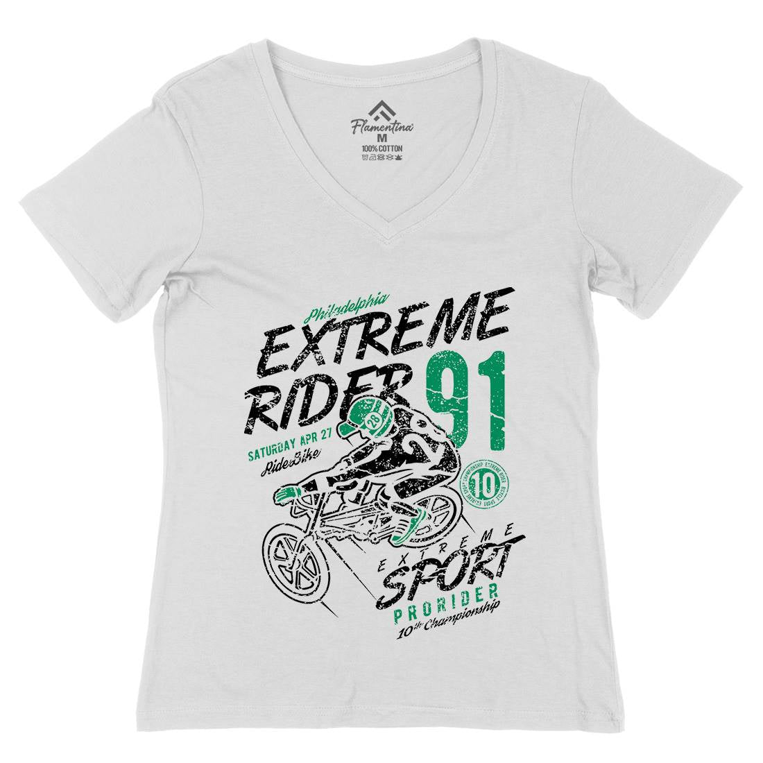 Extreme Rider Womens Organic V-Neck T-Shirt Bikes A049