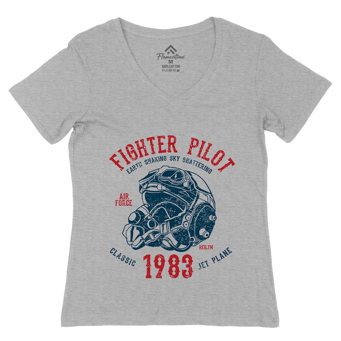 Fighter Pilot Womens Organic V-Neck T-Shirt Army A051
