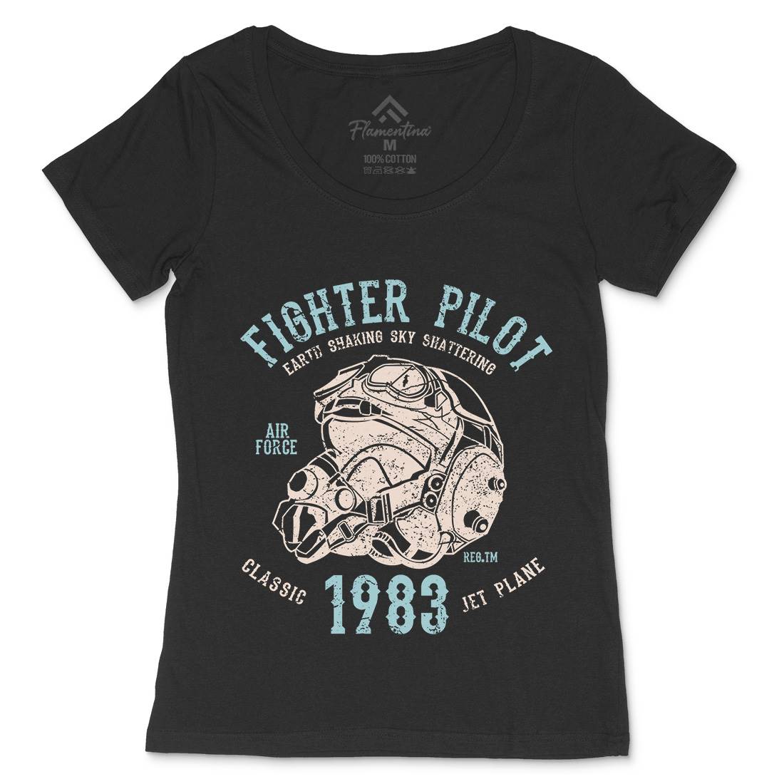 Fighter Pilot Womens Scoop Neck T-Shirt Army A051