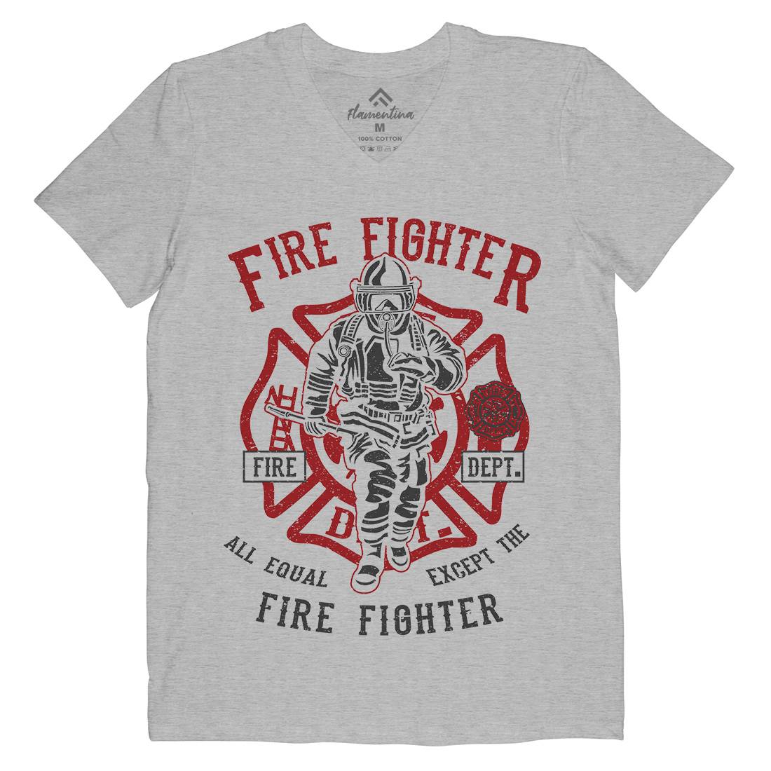 Fire Fighter Mens V-Neck T-Shirt Firefighters A053