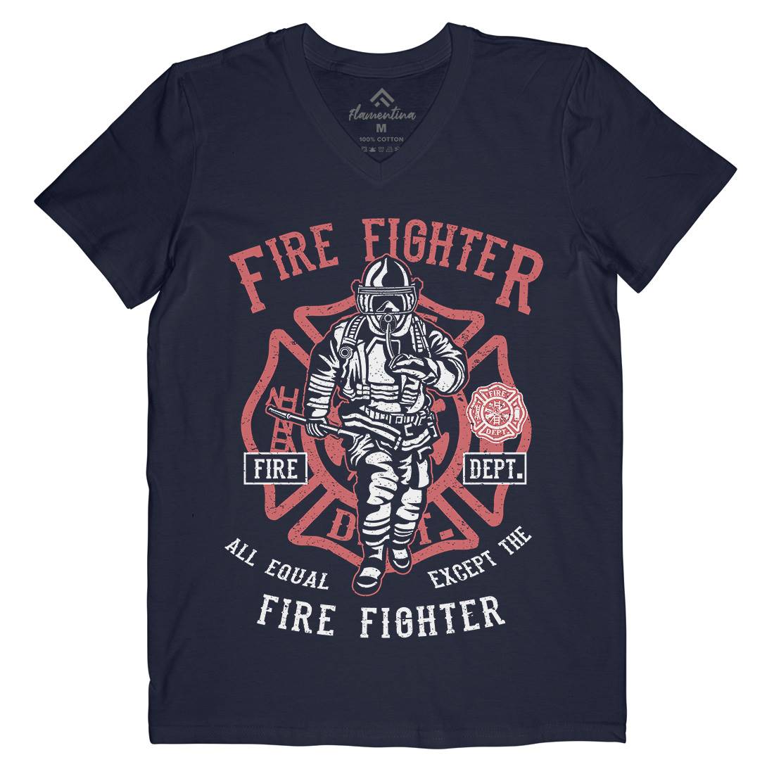 Fire Fighter Mens Organic V-Neck T-Shirt Firefighters A053
