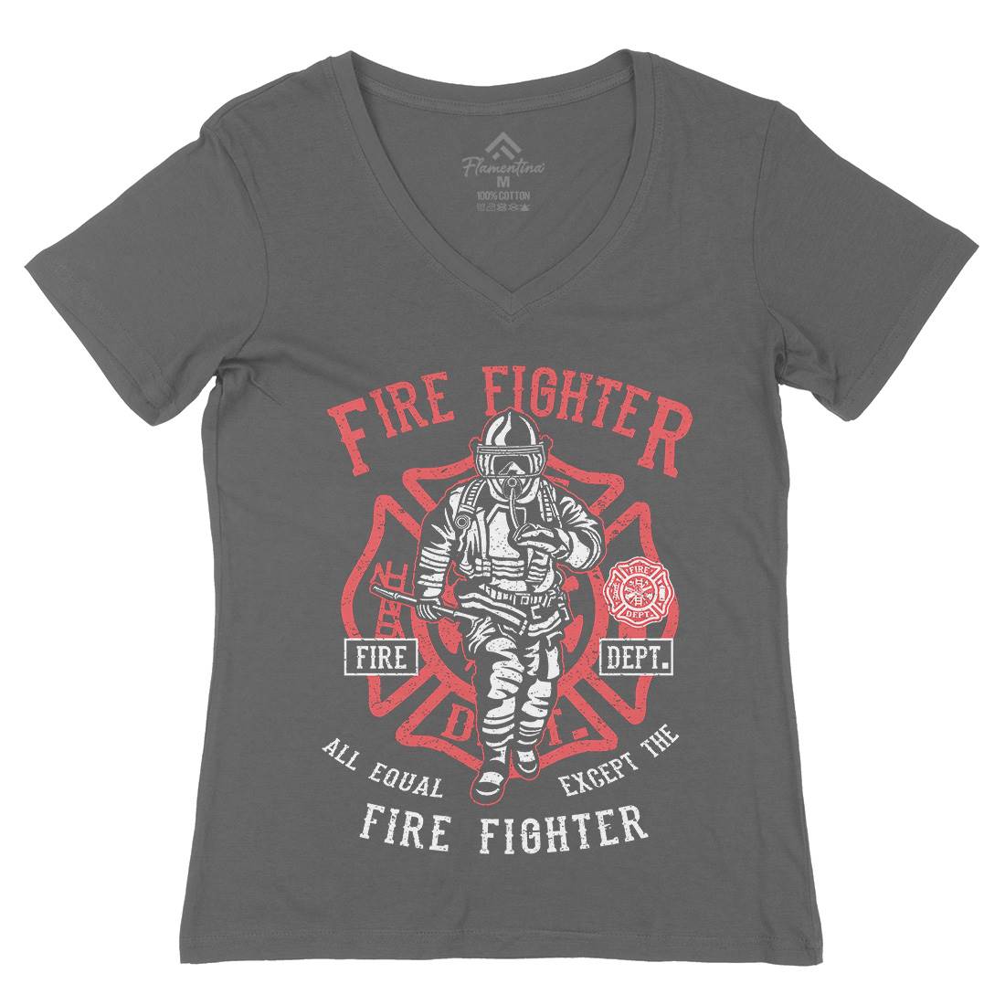 Fire Fighter Womens Organic V-Neck T-Shirt Firefighters A053
