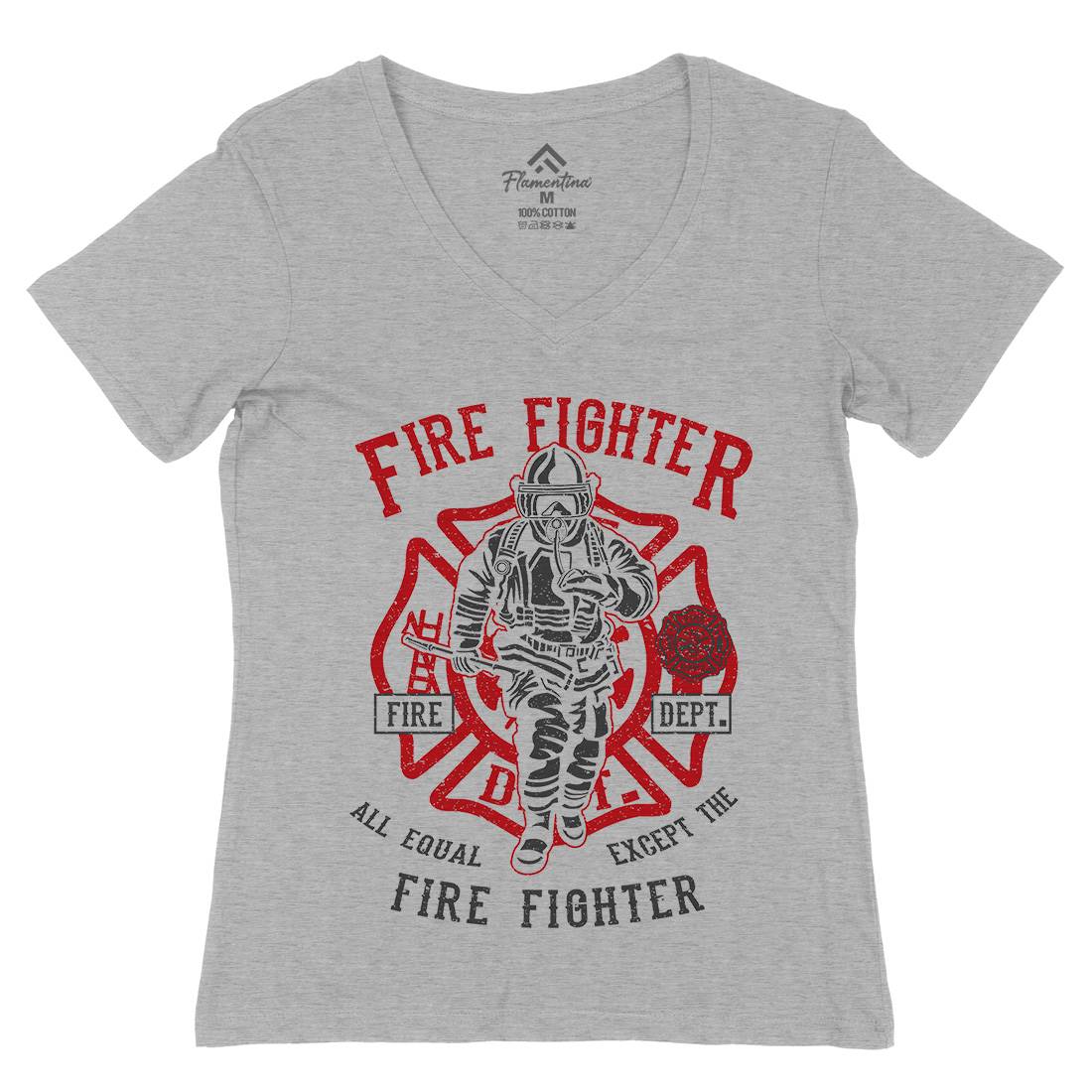 Fire Fighter Womens Organic V-Neck T-Shirt Firefighters A053