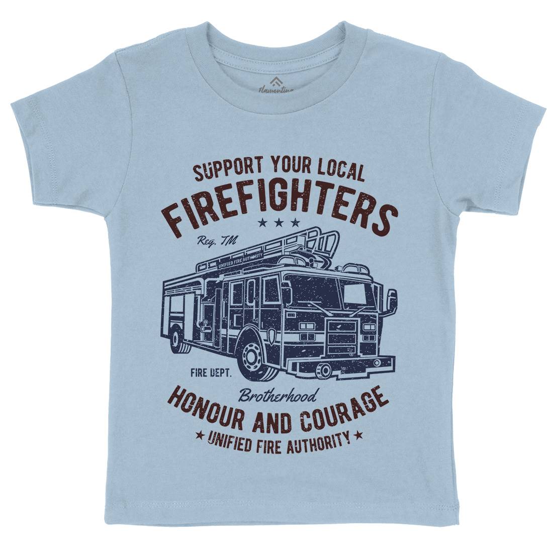 Fire Fighters Truck Kids Crew Neck T-Shirt Firefighters A054