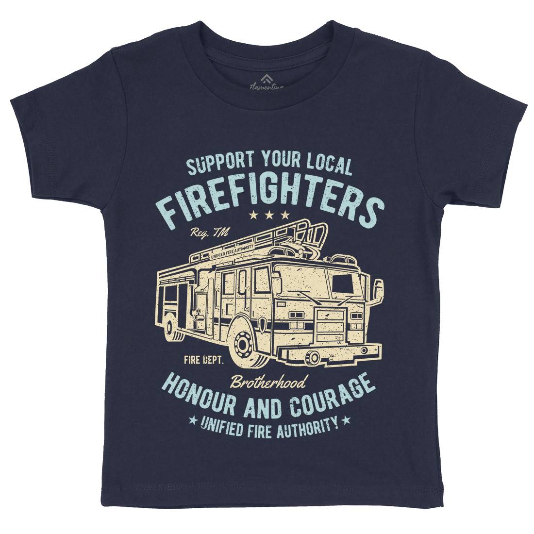 Fire Fighters Truck Kids Organic Crew Neck T-Shirt Firefighters A054