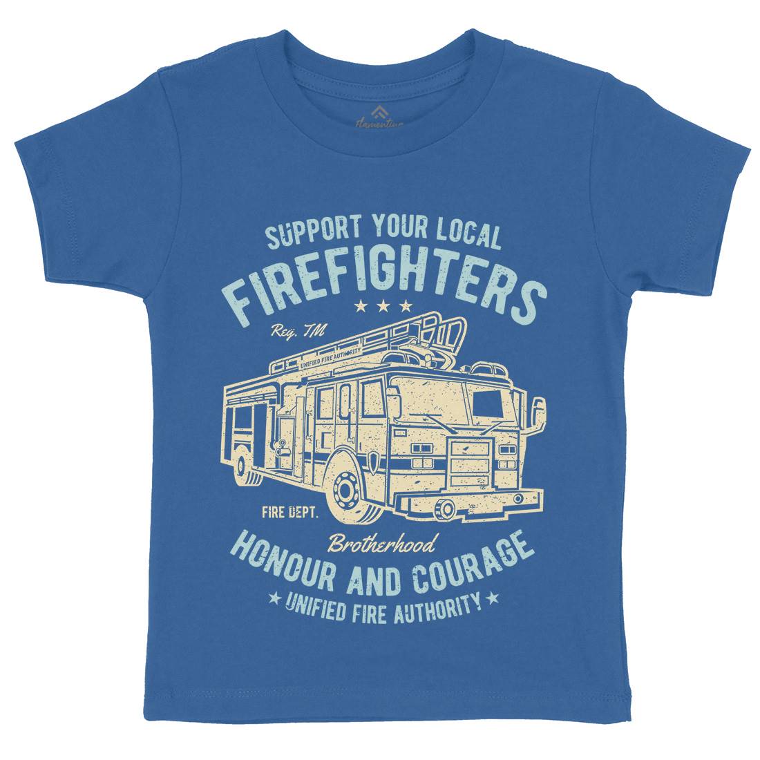 Fire Fighters Truck Kids Organic Crew Neck T-Shirt Firefighters A054