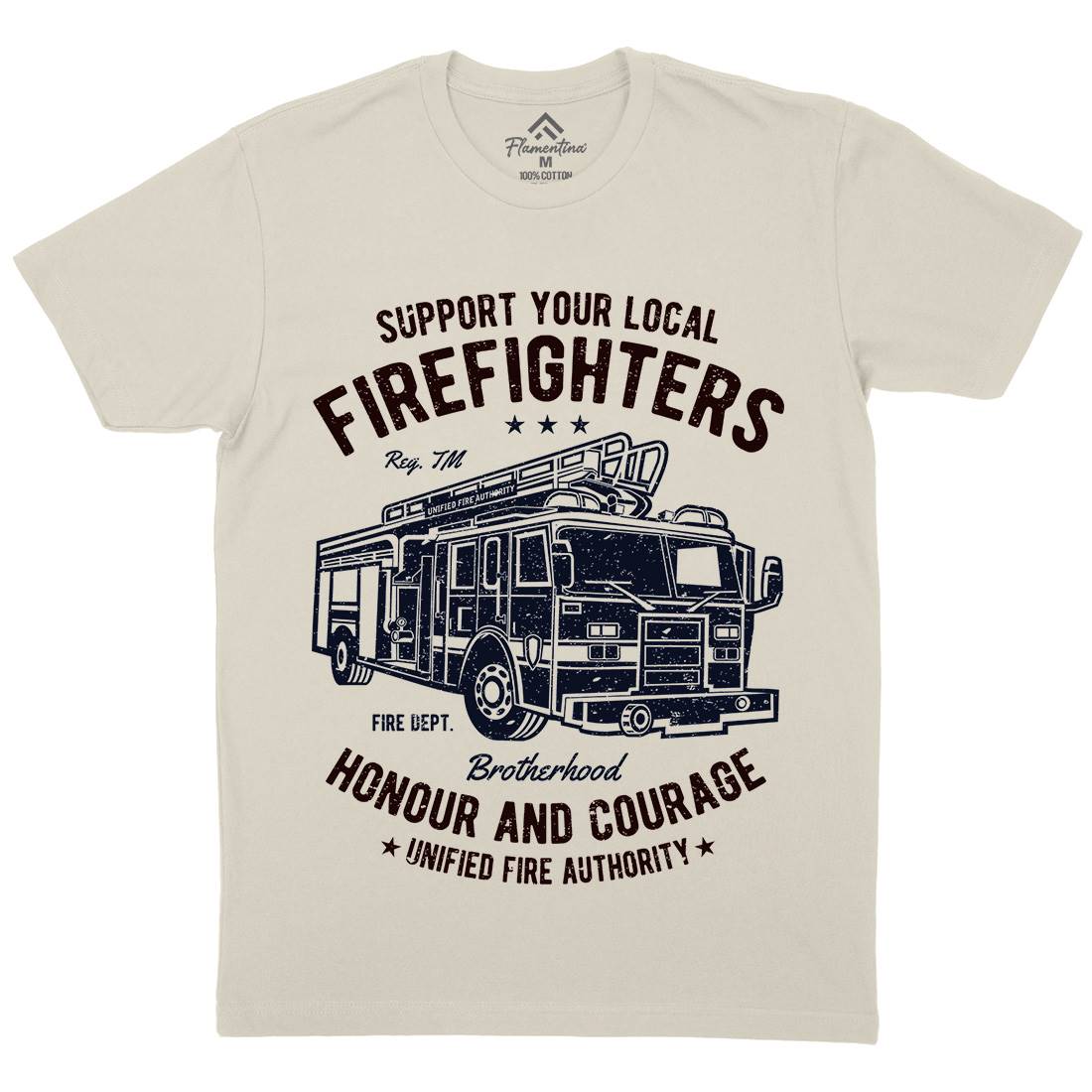 Fire Fighters Truck Mens Organic Crew Neck T-Shirt Firefighters A054