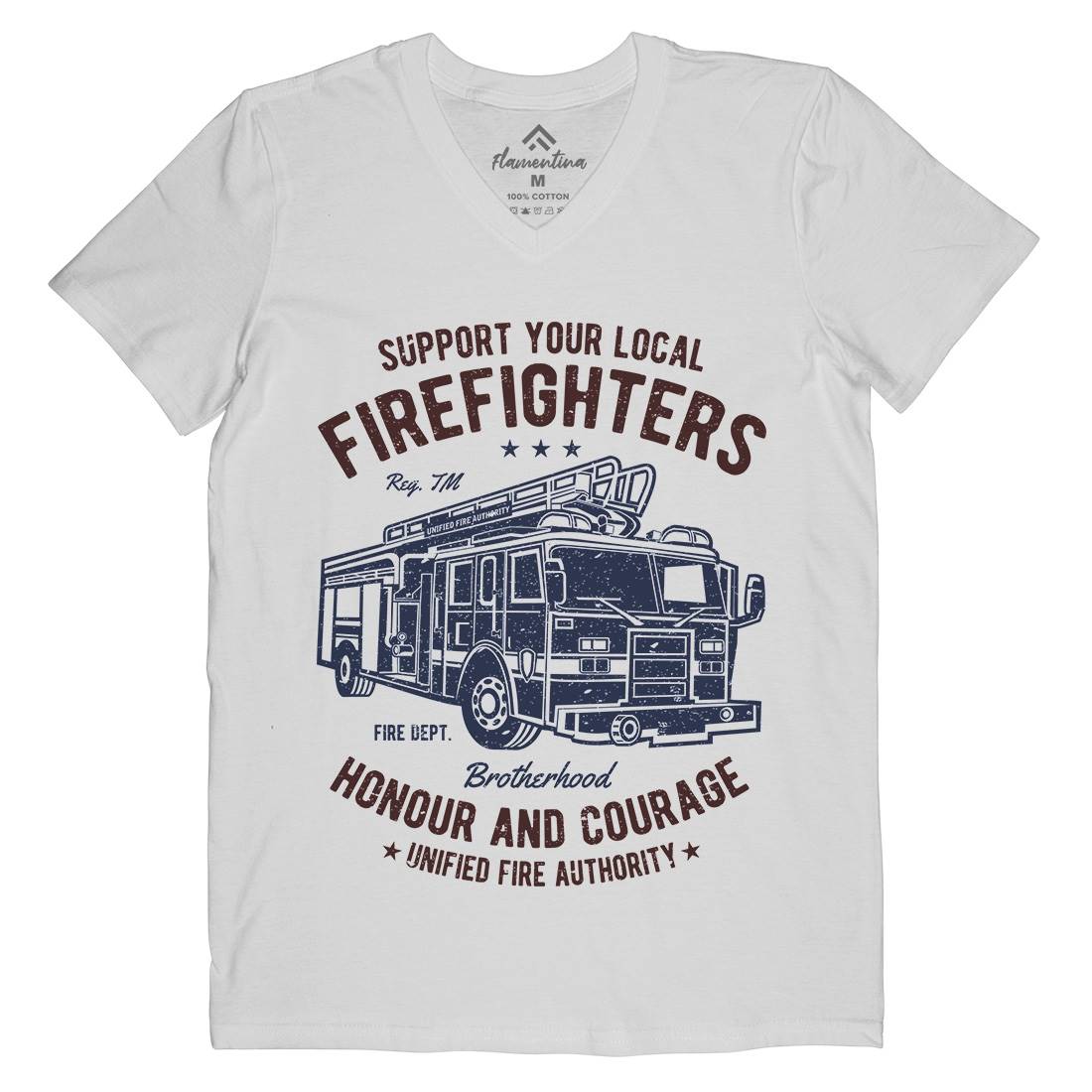 Fire Fighters Truck Mens Organic V-Neck T-Shirt Firefighters A054