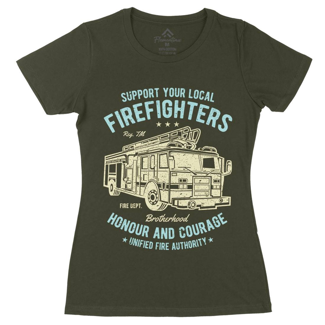 Fire Fighters Truck Womens Organic Crew Neck T-Shirt Firefighters A054