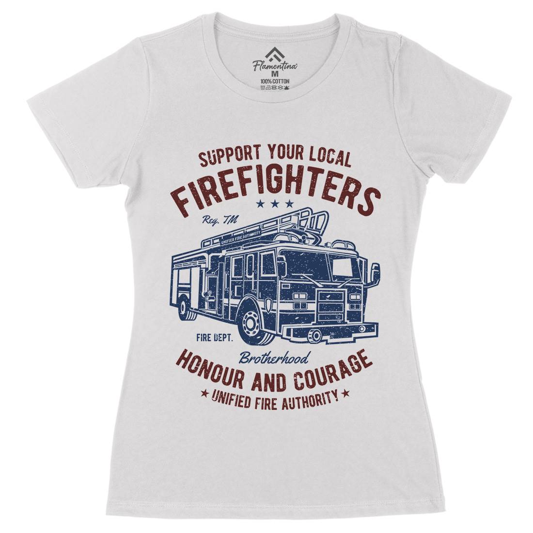 Fire Fighters Truck Womens Organic Crew Neck T-Shirt Firefighters A054