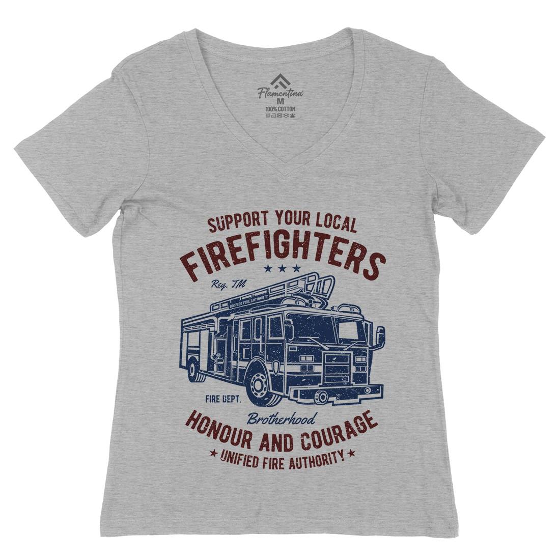 Fire Fighters Truck Womens Organic V-Neck T-Shirt Firefighters A054