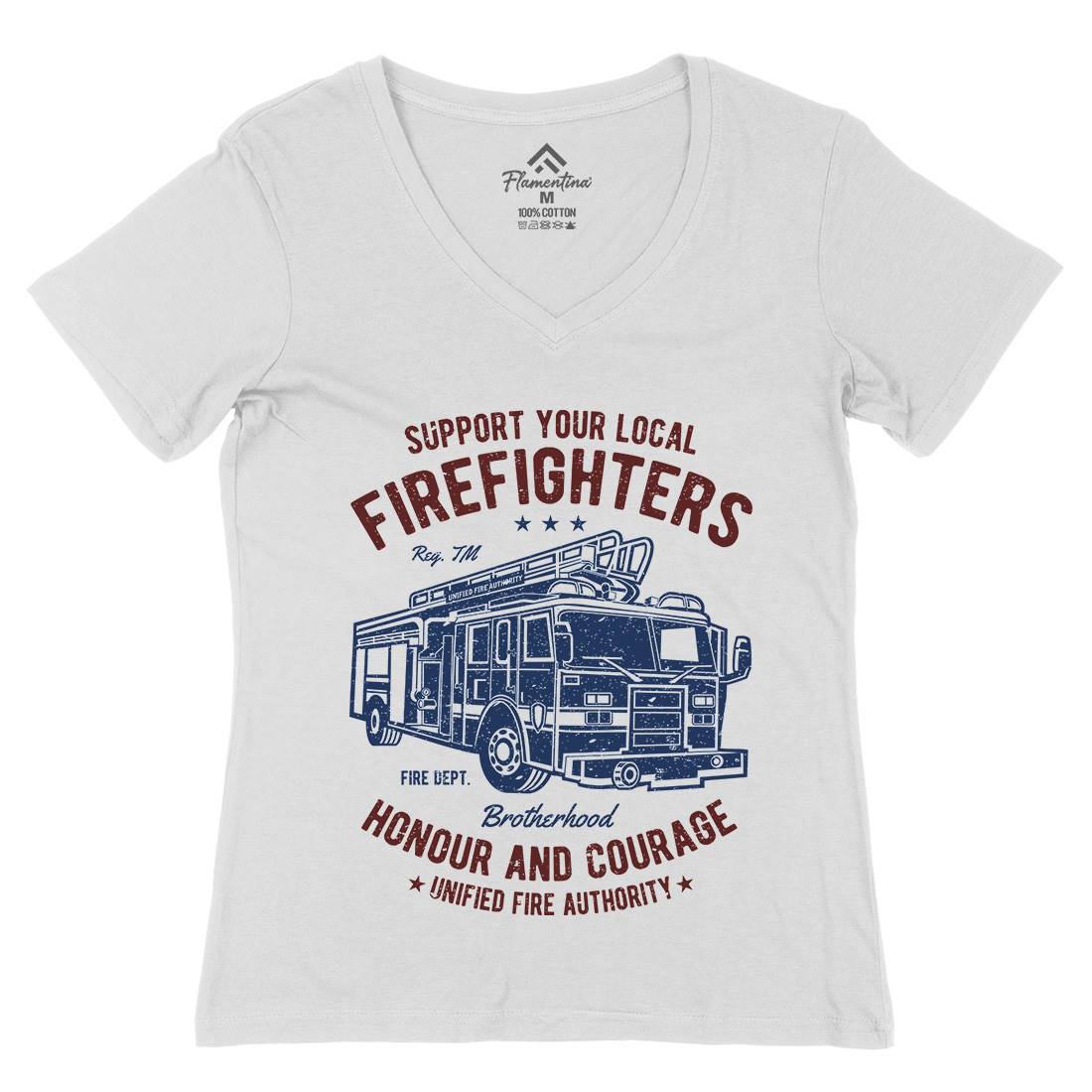 Fire Fighters Truck Womens Organic V-Neck T-Shirt Firefighters A054
