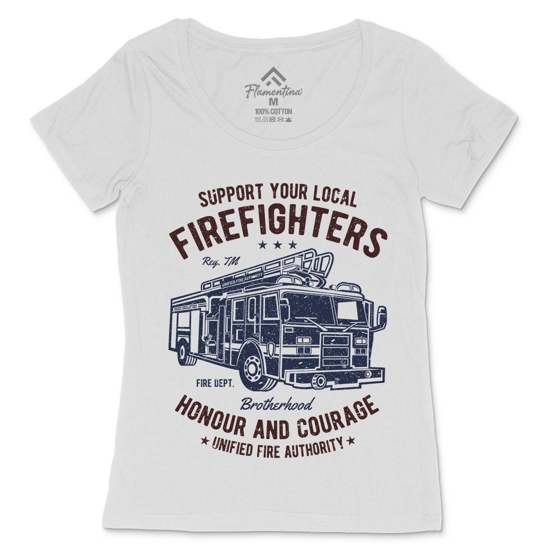 Fire Fighters Truck Womens Scoop Neck T-Shirt Firefighters A054