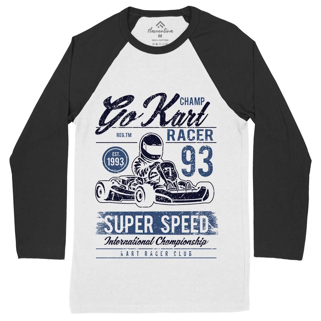 Go Kart Racer Mens Long Sleeve Baseball T-Shirt Cars A058