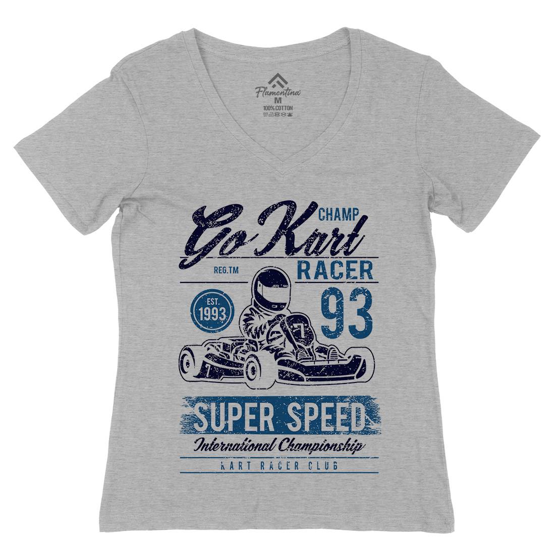 Go Kart Racer Womens Organic V-Neck T-Shirt Cars A058