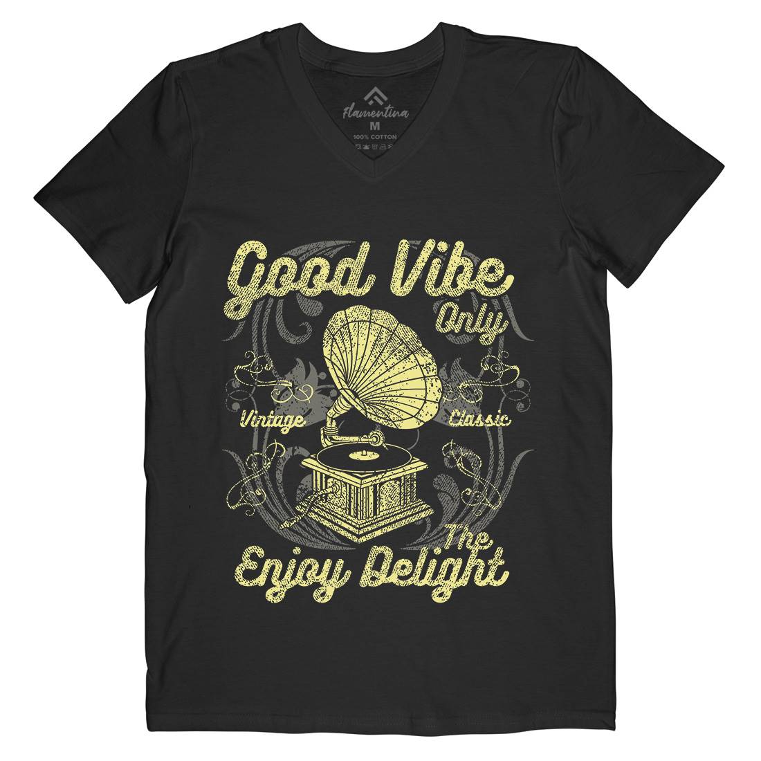 Good Vibe Only Mens Organic V-Neck T-Shirt Music A059