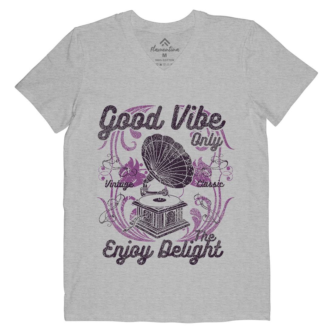 Good Vibe Only Mens Organic V-Neck T-Shirt Music A059