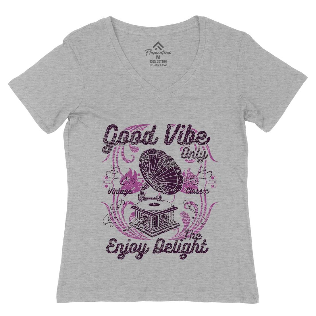 Good Vibe Only Womens Organic V-Neck T-Shirt Music A059