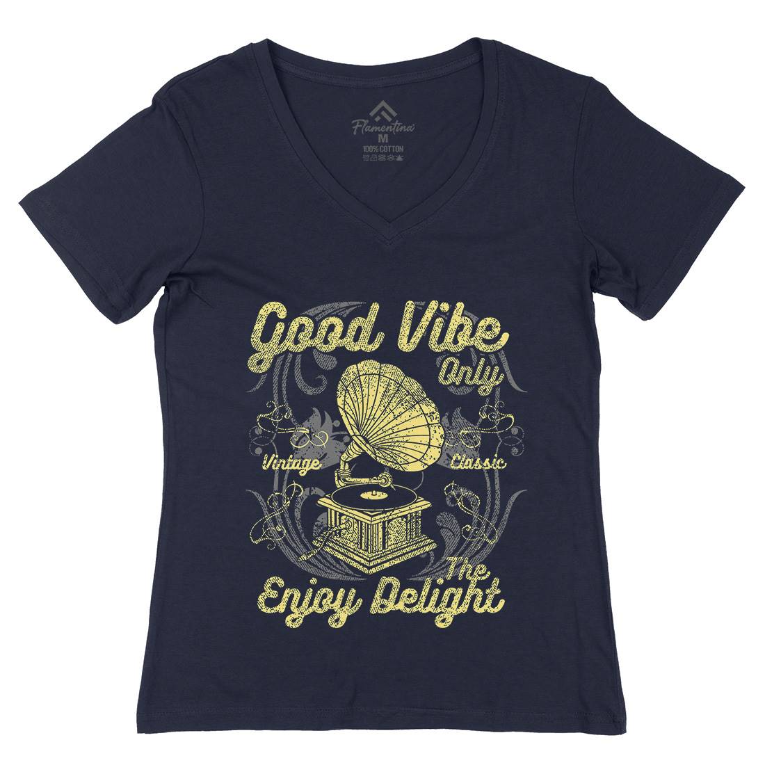 Good Vibe Only Womens Organic V-Neck T-Shirt Music A059