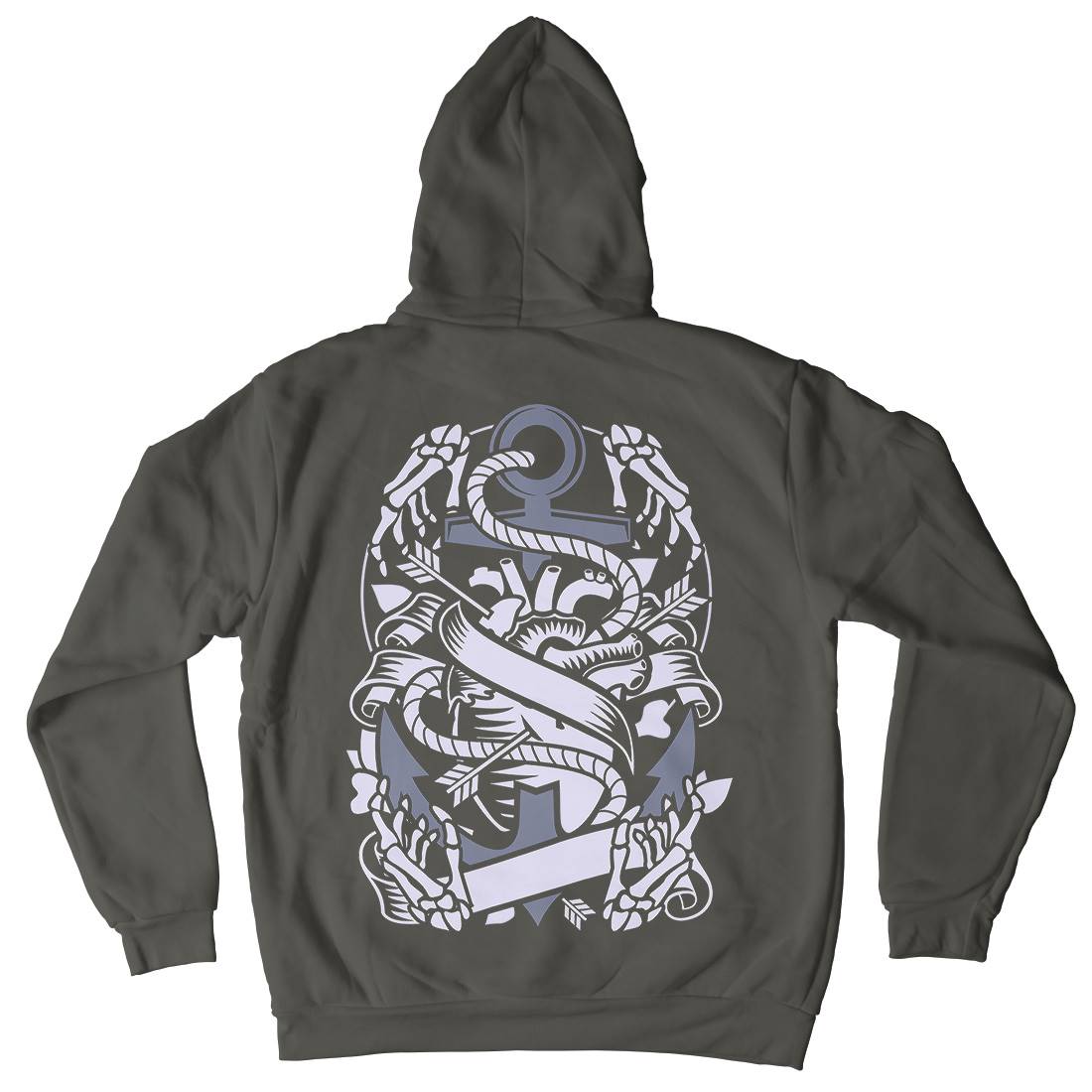 Heart And Anchor Mens Hoodie With Pocket Navy A063
