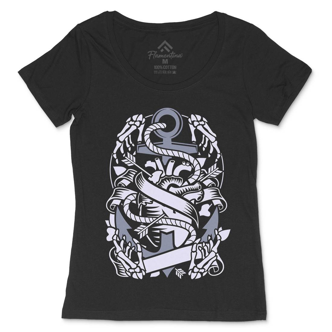 Heart And Anchor Womens Scoop Neck T-Shirt Navy A063