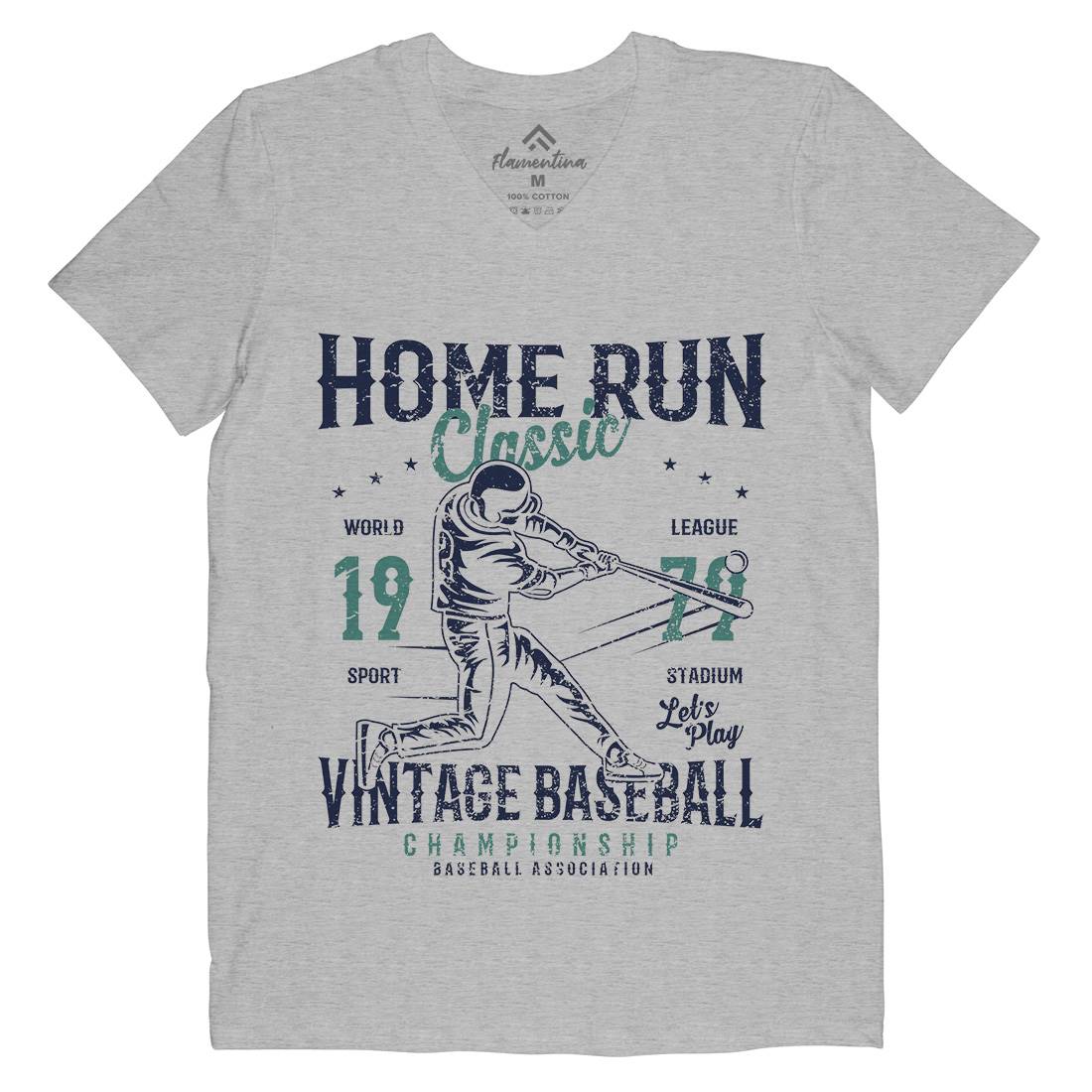 Home Run Classic Mens Organic V-Neck T-Shirt Sport A065