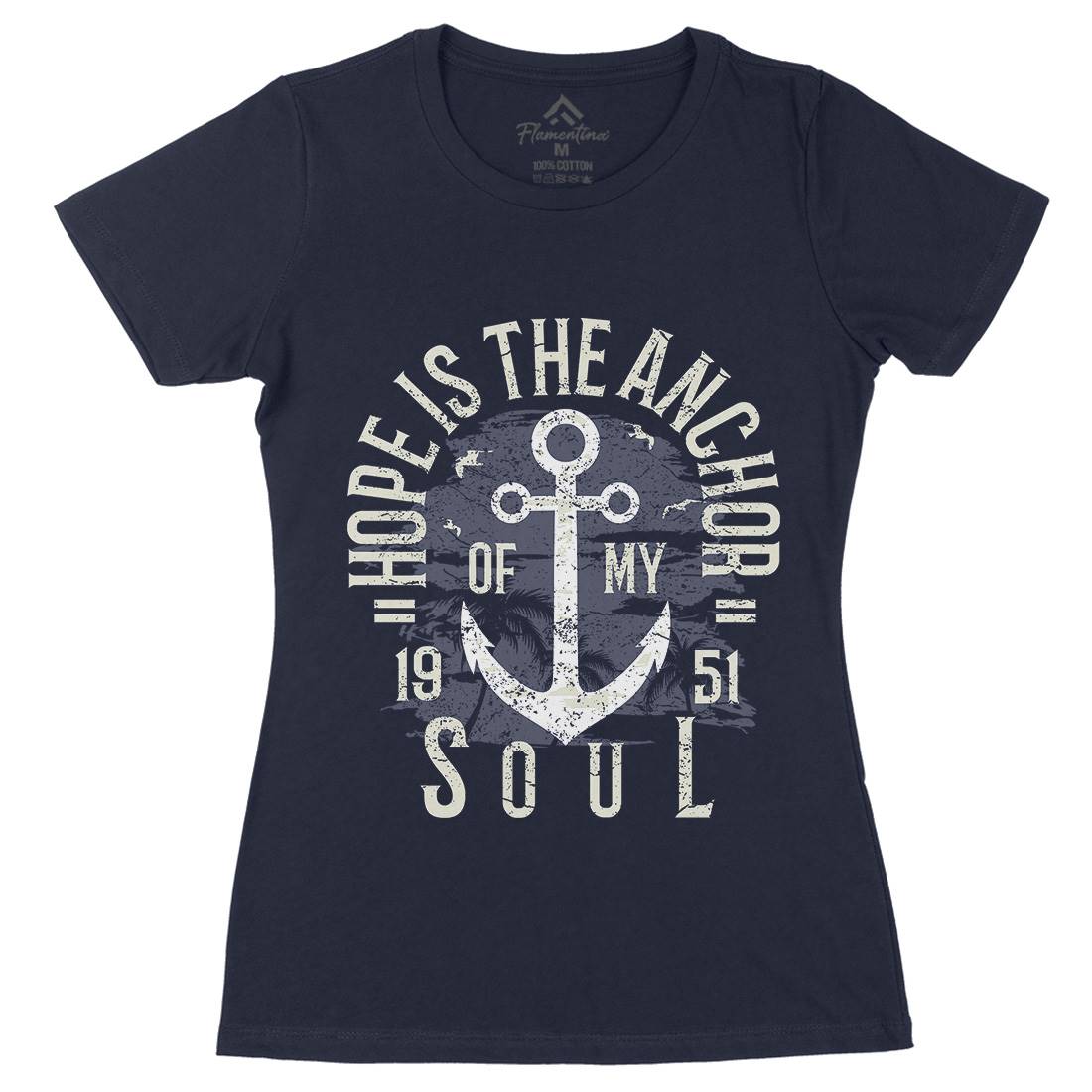 Hope Is The Anchor Womens Organic Crew Neck T-Shirt Navy A066