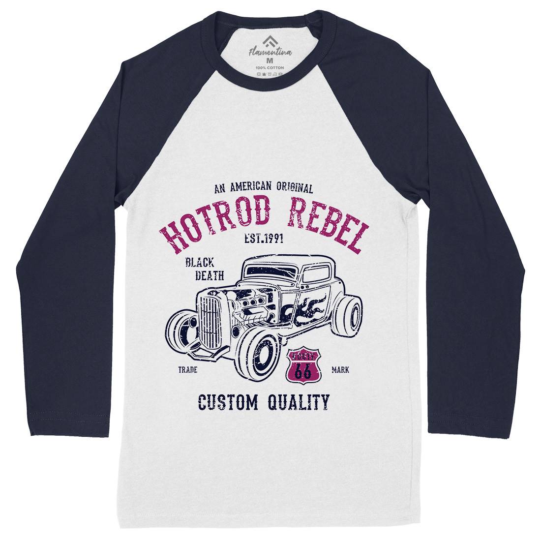 Hot Rod Rebel Mens Long Sleeve Baseball T-Shirt Cars A067