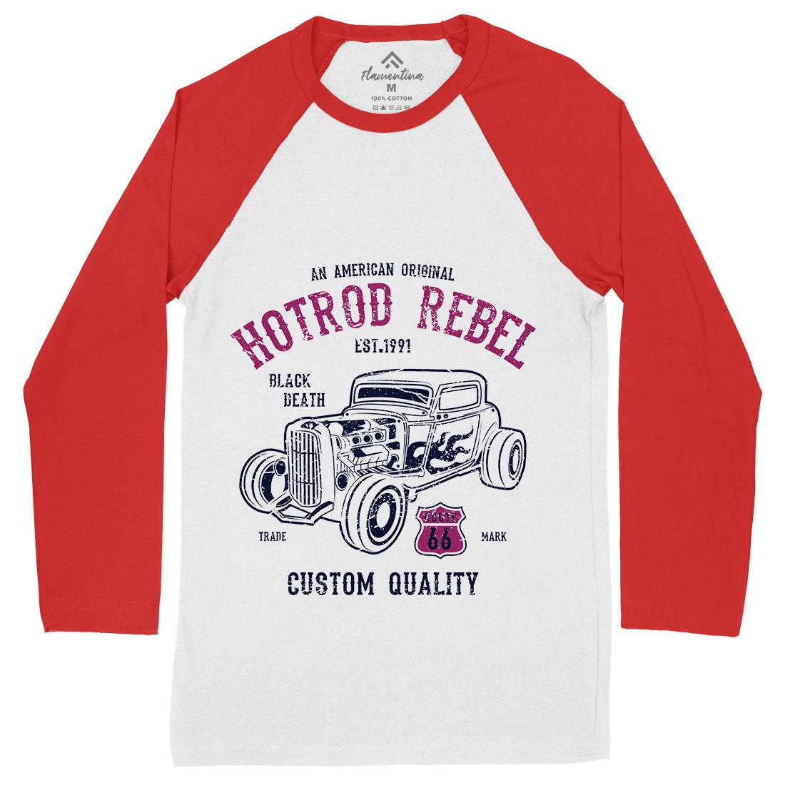 Hot Rod Rebel Mens Long Sleeve Baseball T-Shirt Cars A067
