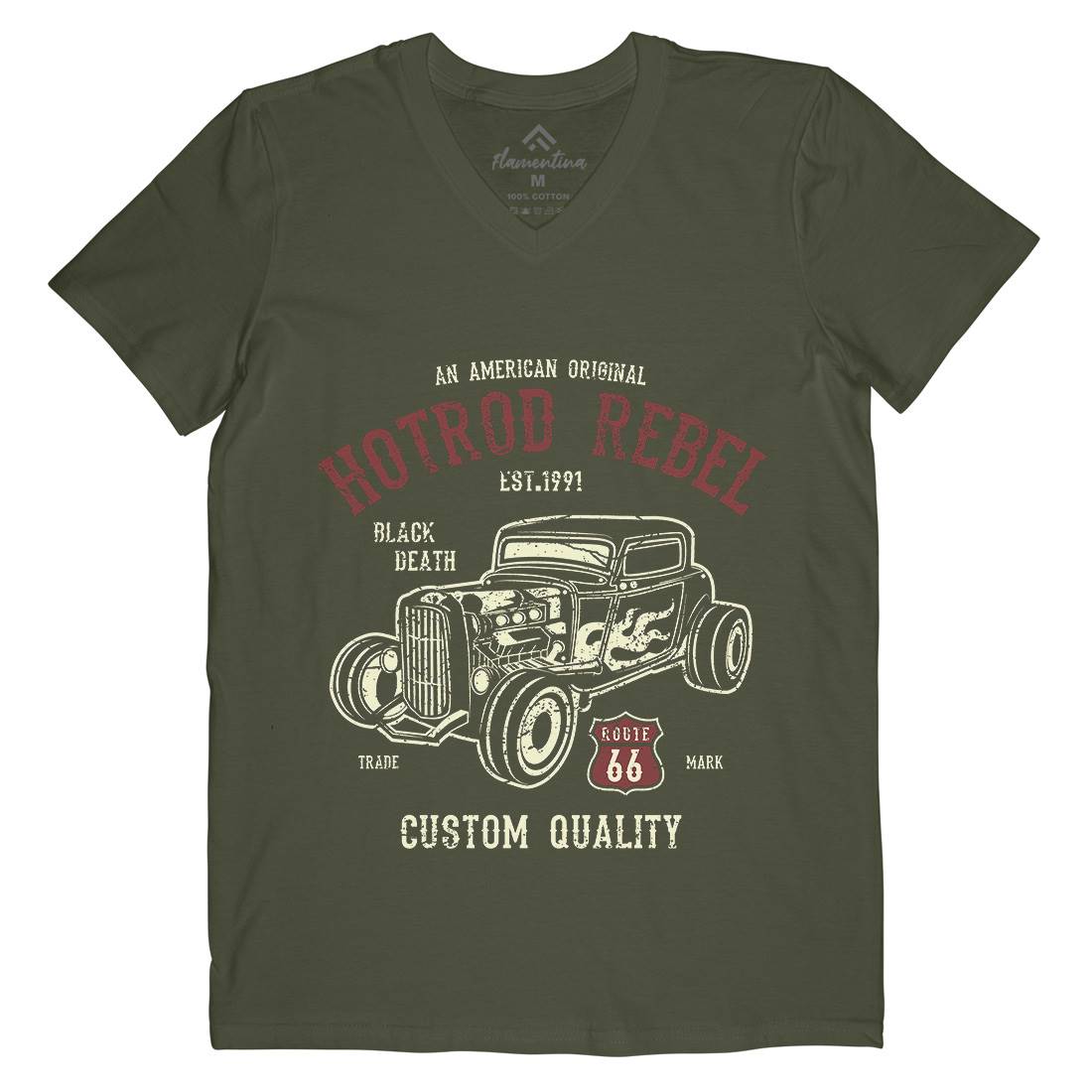 Hot Rod Rebel Mens Organic V-Neck T-Shirt Cars A067