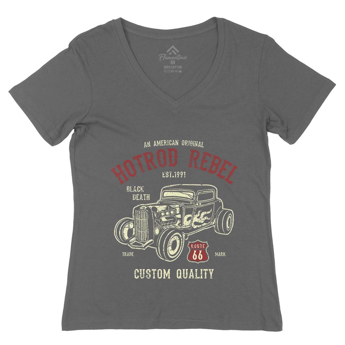 Hot Rod Rebel Womens Organic V-Neck T-Shirt Cars A067